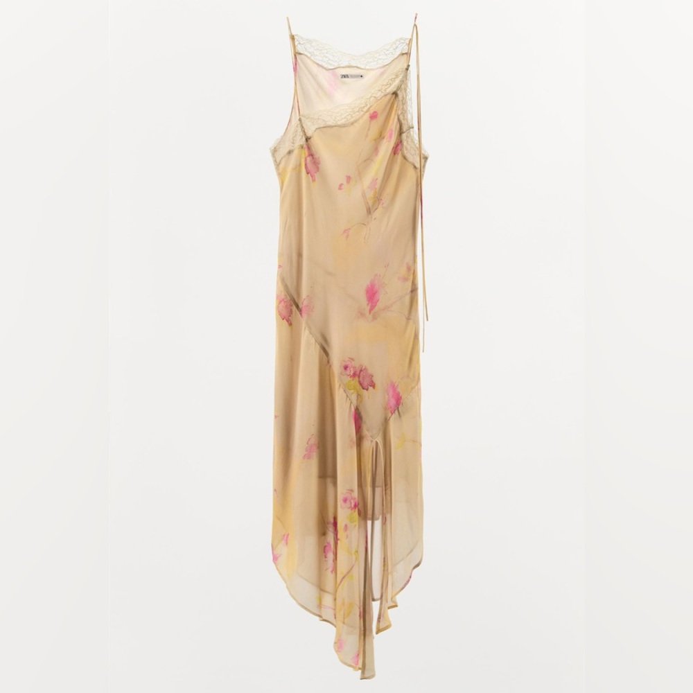 Flowy lace dress Floral Beige and Pink